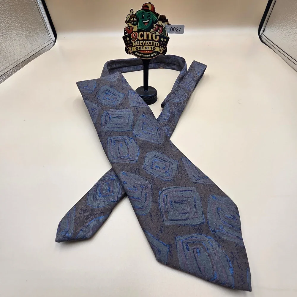 Enrico Coveri Mens Silk Tie Brown Blue Geometric Abstract Hand Made in Italy